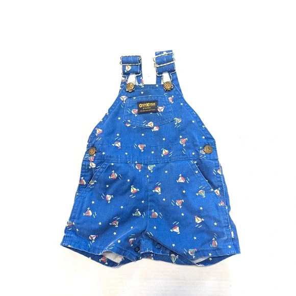 Osh Kosh B'gosh Vintage 18 Months Sailboat Shortalls Made in USA Vestbac - Picture 1 of 8